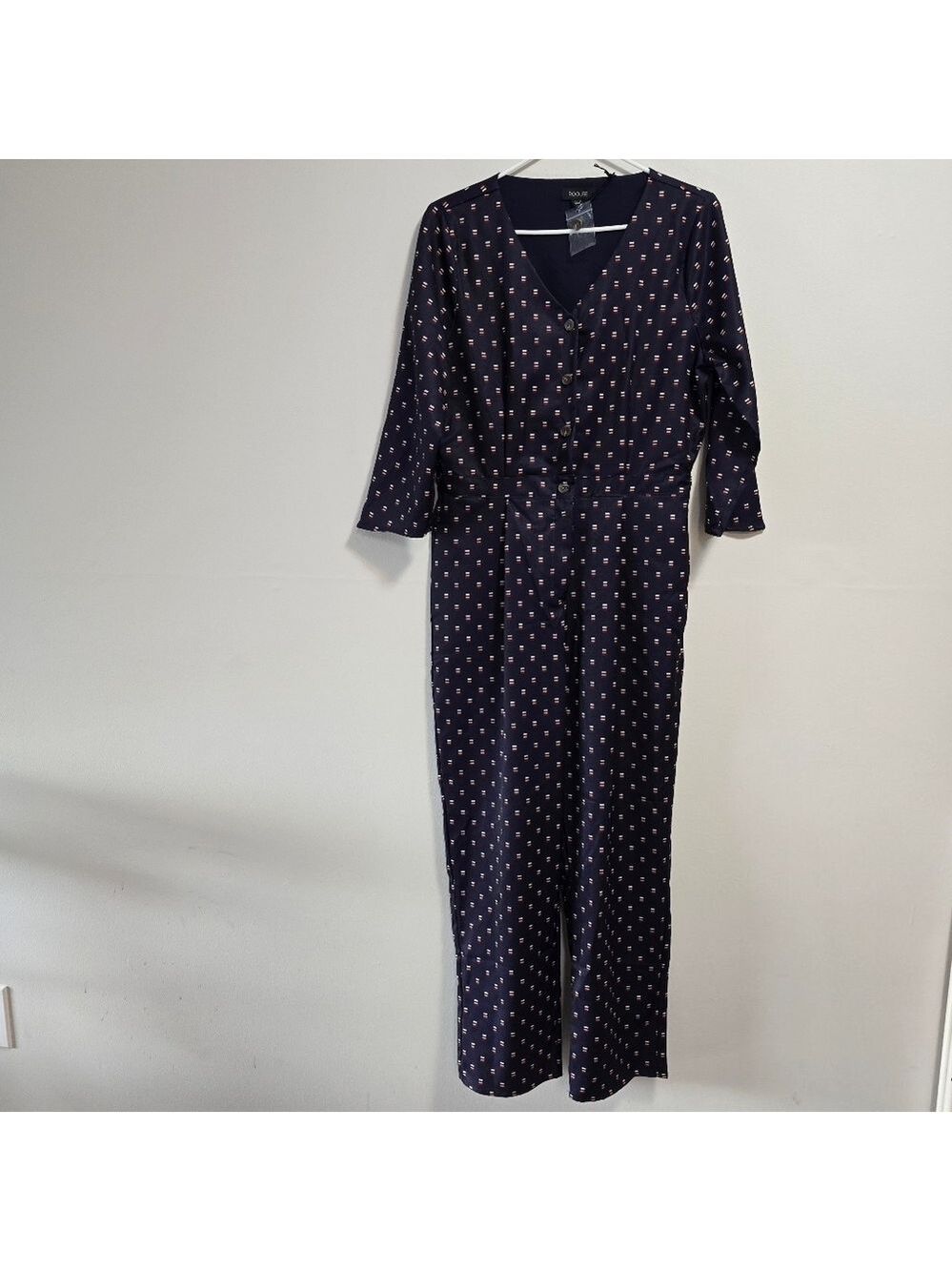 Roolee Navy Jumpsuit with Orange And Brown Pattern